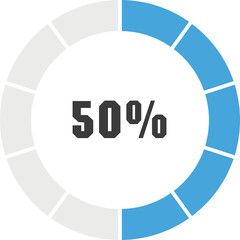 Circular Progress Indicator Showing Fifty Percent Completion With Black And Blue Segments On Transparent Background