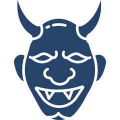 Dark Blue Oni Mask Silhouette With Sharp Teeth And Horns On Transparent Background A Japanese Folklore Character Symbol Graphic Design Element