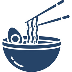 Dark Blue Silhouette Of Ramen Noodles With Egg And Chopsticks In A Bowl Against A Transparent Background