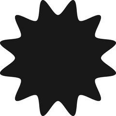 A simple black jagged starburst shape with a transparent background isolated on a white studio backdrop