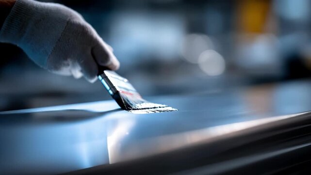 Closeup of a craftsman applying a custom matte coating to a sleek metal surface highlighting advanced techniques for enhanced aesthetics and durability.