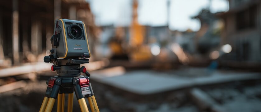Modern robotic total station on construction site for surveying and engineering Precision instrument for land surveying and building construction with advanced technology - Powered by Adobe