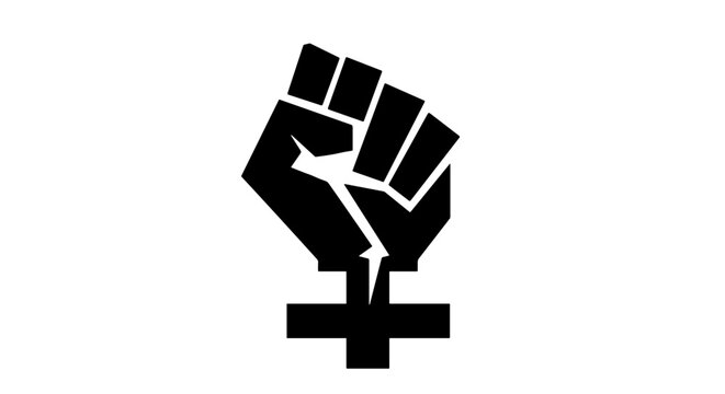 Feminist power symbol in bold vector style, black monochrome, representing women's rights and gender equality