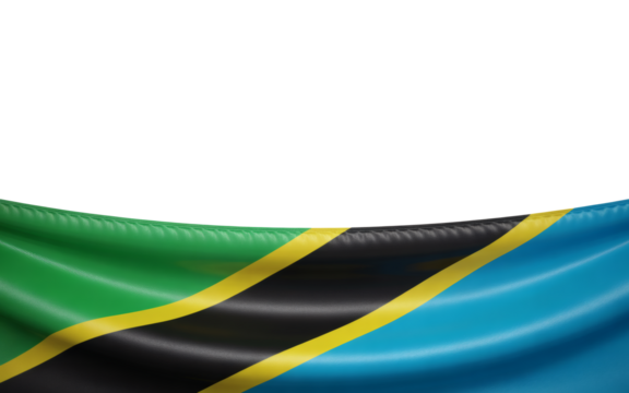 Dynamic Tanzania flag waving on bottom side with copy space above , showcasing national pride and cultural identity with vibrant colors and transparent appeal