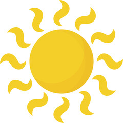 A Bright Yellow Sun With Orange Wavy Rays Shining Against A Transparent Background On A Clear Day