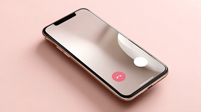 Smartphone displaying an incoming call screen on a rose gold device, isolating the communication technology on a subtle pink studio background, blending modern design and digital interaction - Powered by Adobe