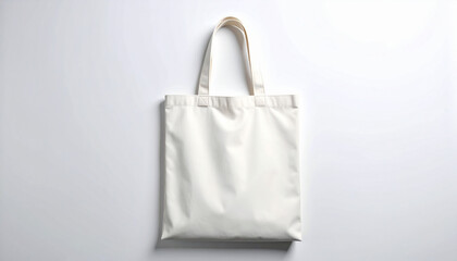 Blank White Canvas Tote Bag Mockup on Clean Light Background. Top View. Generated Image