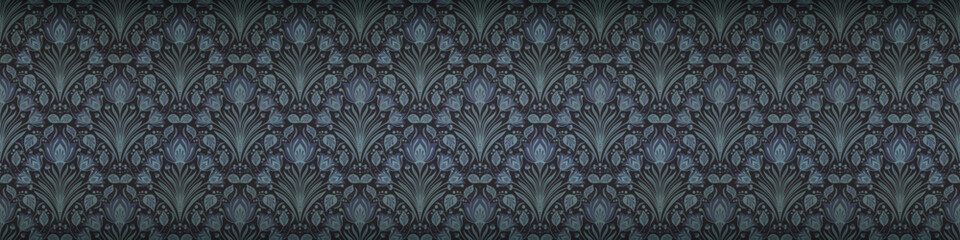 Vintage Damask Brocade Vector Seamless Pattern, Fantasy Italian Renaissance Textile Design, Ancient Art Nouveau Wallpaper Background, Retro Intricate Foliage Rich Cultural Heritage, Panoramic Backdrop