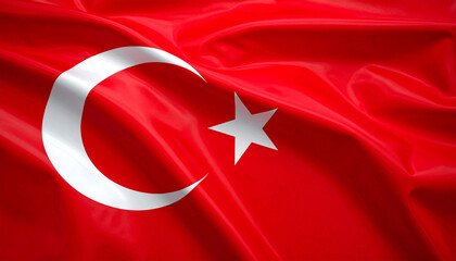 Obraz premium Waving Turkish Flag with Moon and Star Detail (Close-up Texture). Generated Image 