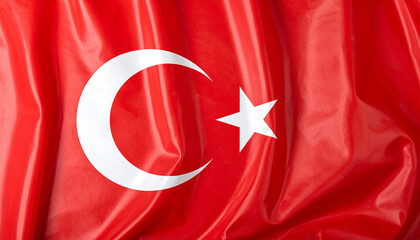 Obraz premium Waving Turkish Flag with Moon and Star Detail (Close-up Texture). Generated Image 