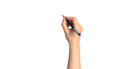 Woman's hand writing notes with a pen for planning and organization on a modern project or strategy