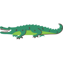Cartoon Green Alligator With White Belly and Dark Green Spikes on Back Standing on Transparent Background Detailed Pixel Art Style
