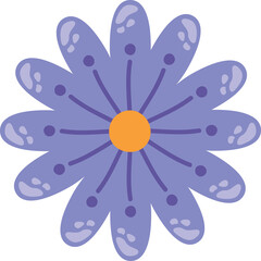 A Flat Design Illustration Of A Light Purple Flower With An Orange Center And Purple Dots On Its Petals Isolated On A Transparent Background With A Whimsical Style