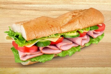 Tasty fresh sandwich with crusty bread and vegetables