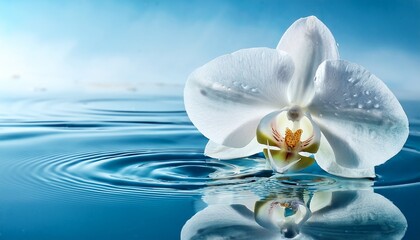 elegant white orchids floating on clear water single droplet macro flower background