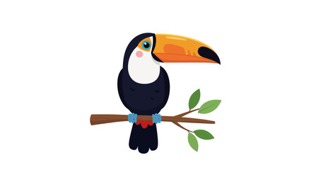 Obraz premium Cartoon Toucan Bird Perched on a Branch in Vector Illustration
