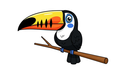 Obraz premium Colorful Cartoon Toucan Bird Perched on a Branch, Exotic Wildlife Illustration