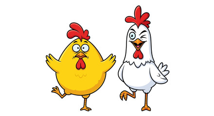 Two cartoon chickens in vibrant colors, perfect for poultry-themed designs and projects