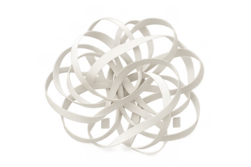 Abstract 3d tangled white ribbons forming complex spherical shape on transparent background