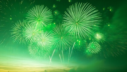 Fototapeta premium fireworks display against green sky