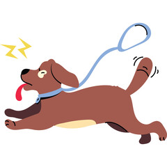 Brown Dog Running Fast With Blue Leash And Collar Tongue Out Excitement Motion Blur Yellow Lightning Symbol Above Head Transparent Background Flat Design