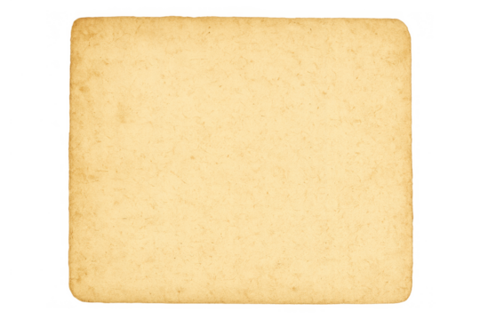 Aged paper blank writing surface with rounded corners creating a distressed vintage textured background, transparent background