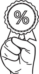 Discount promotion in line and flat icon collection. Shopping tag, cart, coupon, label, sticker, badge, speech bubble with percentage symbol
