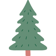 A simple green pine tree with a pink trunk and small dashes representing needles on a transparent background