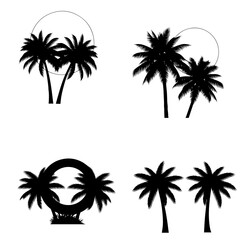 Palm Tree Silhouette Set – Minimalist Black & White Vector Icons of Tropical Landscapes and Sunset Scenes