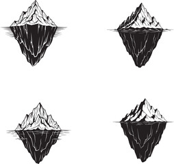 Iceberg Silhouette Set – Minimalist Black & White Vector Illustrations of Hidden Depths and Nature Metaphors