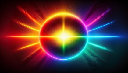 a glowing circle of rainbow light radiating outwards with soft blurred edges on a minimalist black background