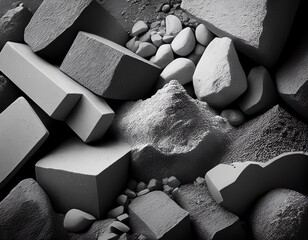 macro view of various concrete raw materials in gray generative ai