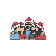 Group of Friends Celebrating Christmas Together with Santa Hats.