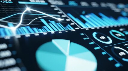 Digital display showing various financial and analytical charts and graphs for data visualization. - Powered by Adobe