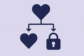 Conceptual diagram representing emotional relationships illustrating heart connections diverging towards love and security depicting complex emotional landscapes