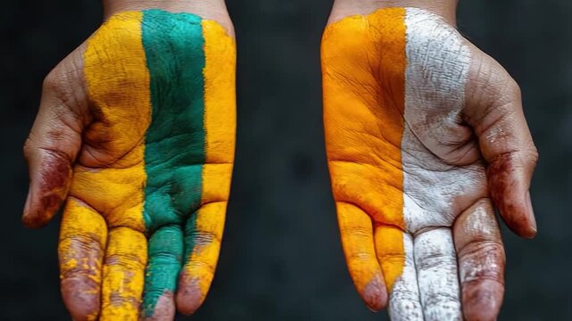 Hand-painted representation of the South African flag, featuring bright colors and intricate design