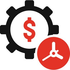 Black Gear With White Circle And Red Dollar Sign Adjacent To Red Circle With White Mechanical Clock Symbol Transparent Background