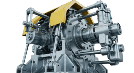 Complex Industrial Machine Engineering Detail with Yellow Accents