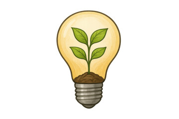 Lightbulb growing a plant, symbolizing green energy, eco-friendly ideas, sustainability, and environmental innovation on transparent background
