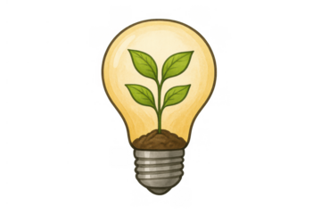 Lightbulb growing a plant, symbolizing green energy, eco-friendly ideas, sustainability, and environmental innovation on transparent background
