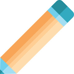 A flat design illustration of a stylized pencil with an orange body and blue tip isolated on a transparent background, featuring clean lines and a minimalist aesthetic