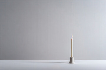 icon illuminated by soft warm glow of candle against clean minimalist white canvas background