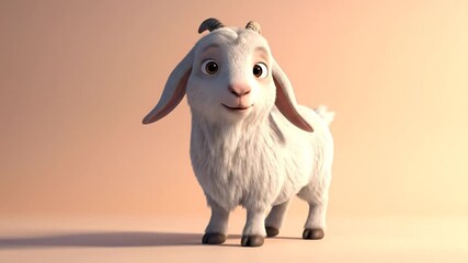 Animated adorable goat character expressing curiosity and amusement in a warm,