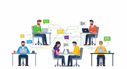 Diverse Team Collaborating on Laptops in a Modern Open-Plan Office