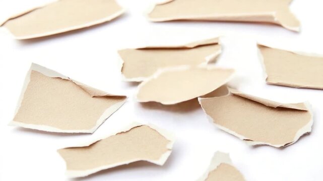 A collection of shredded documents and notes scattered across a wooden table surface