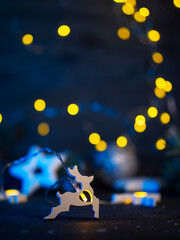 Christmas background with copy space. Garland with a deer.