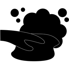 Black Silhouette Icon of a Hand Washing with Soap Suds Bubbles on a Transparent Background Representing Hygiene and Cleanliness