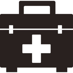 Black Medical First Aid Kit Icon With White Cross On Transparent Background Simple Flat Design For Emergency Health Care Aid And Assistance
