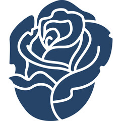 Dark Blue Rose Silhouette With White Outline On Transparent Background Vector Art