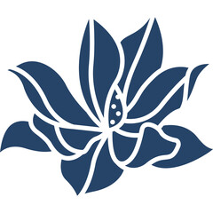 Elegant Dark Blue Stylized Lotus Flower Silhouette With Intricate Petals On A Transparent White Background With Subtle Dot Accents Symbolic Of Purity And Enlightenment